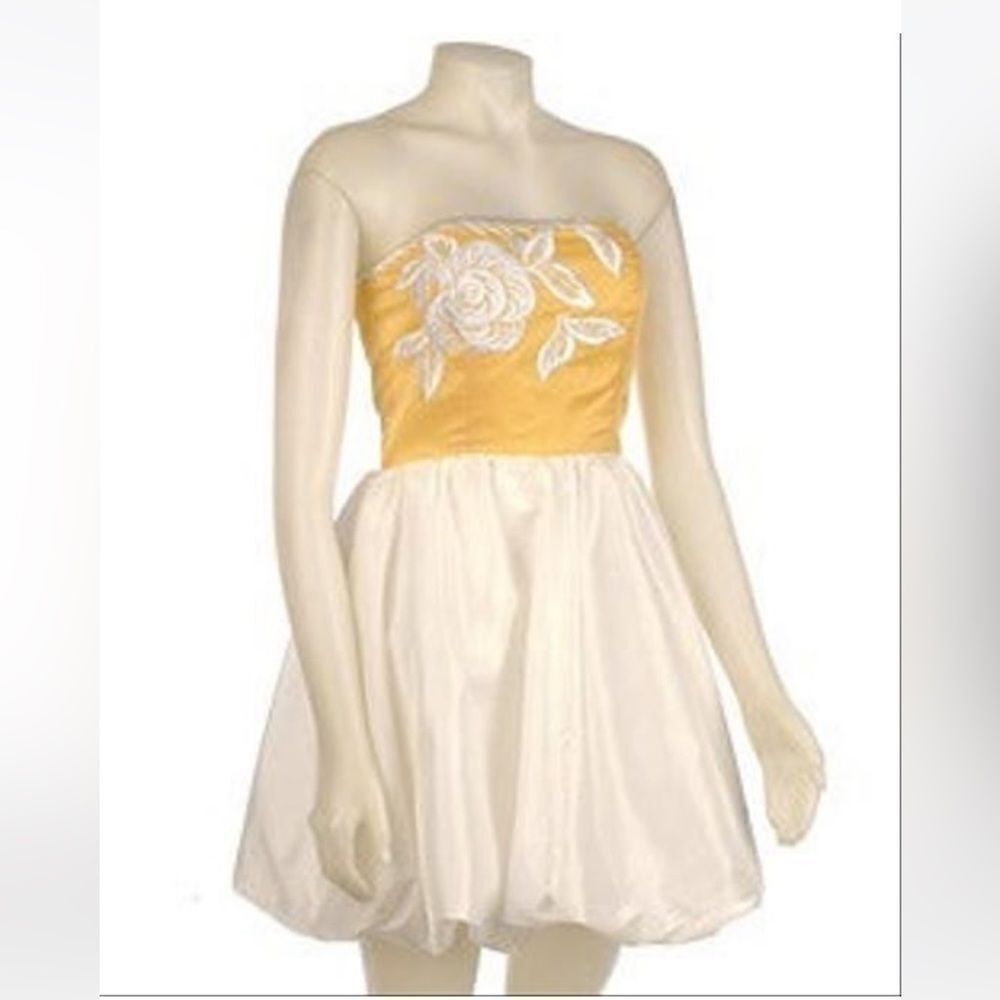 Betsey Johnson Evening Yellow & With Breaded with Embroidery Formal Dress D41